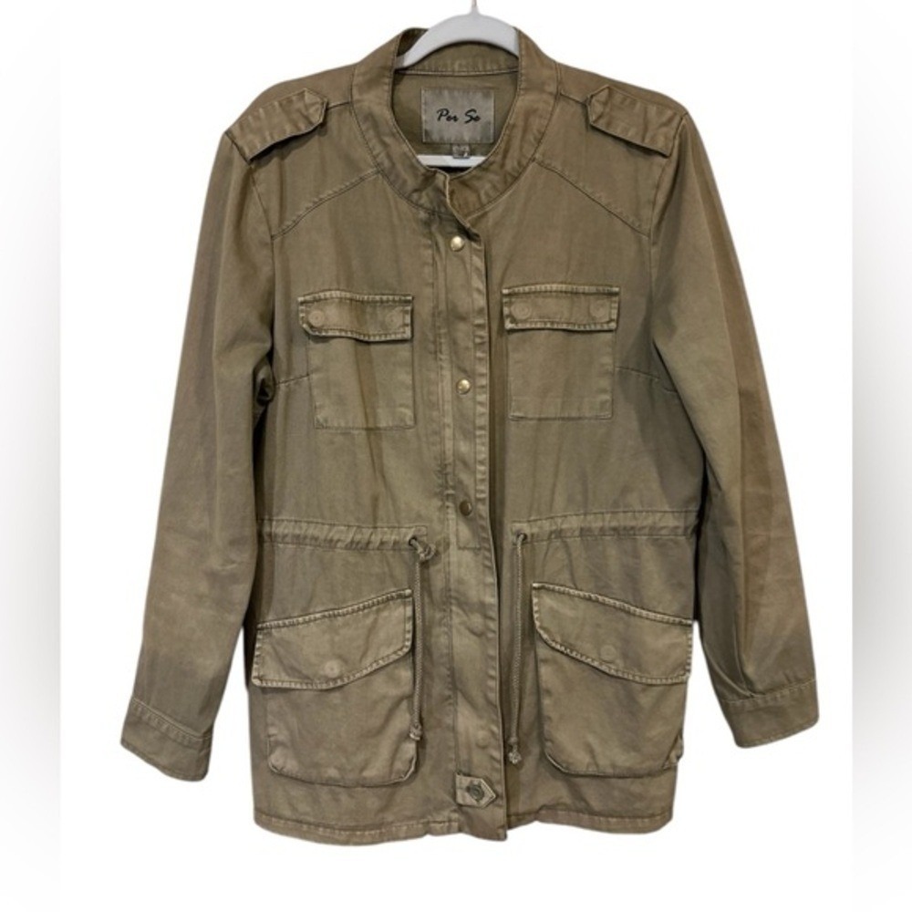 Per Se Womens Utility Jacket Large Olive Green Denim‎